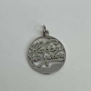 Vtg 925 Sterling Silver Cursive Happy Anniversary Cutout Round Charm / Pendant
